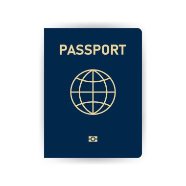 Beyaz arka planda gerçekçi bir pasaport. Seyahat ve göç belgeleri. Vektör illüstrasyonu.