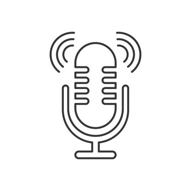 Beyaz arkaplanda podcast 'in gri çizgi simgesi. Vektör illüstrasyonu.
