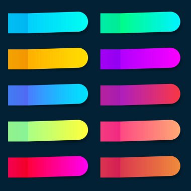 Şeffaf bir arkaplanda farklı tasarımlara sahip renkli kağıt çıkartmaları. Koyu mavi arkaplandaki gölgeli yapışkan notlar.