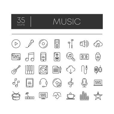 Modern kavramlar, web ve beyaz arka planda uygulamalar için 35 satır simgesi. Vektör illüstrasyonu.