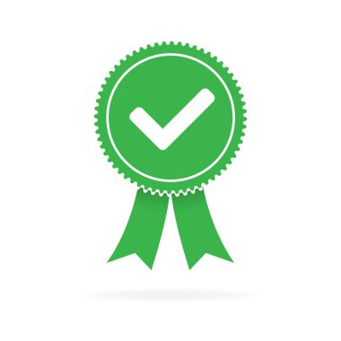 Beyaz arkaplanda onaylanmış yeşil düz simge, Vektör illüstrasyonu