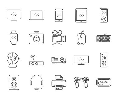 Teknoloji gri simgesi beyaz arkaplanda izole edildi. Taslak tarzı. Vektör illüstrasyonu.