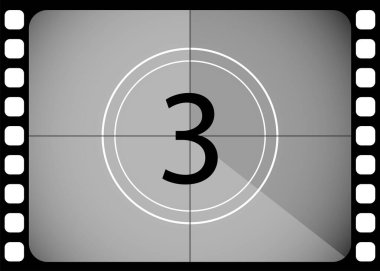 Üç numarada klasik bir geri sayım karesi. Eski moda film tezgahı. Vektör