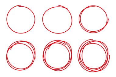 Beyaz zemin üzerinde altı el çizilmiş kırmızı renkli ve farklı dizaynlı koleksiyon. Vektör