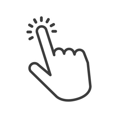 Beyaz arkaplanda elle tıklama simgesi. Parmak gösterici vektör çizimi.