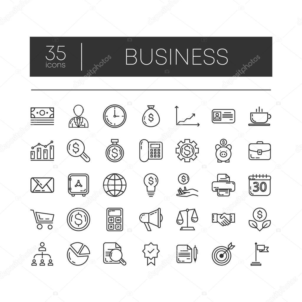 Set of 35 line icons of business for modern concepts, web and apps on white background. Vector illustration.