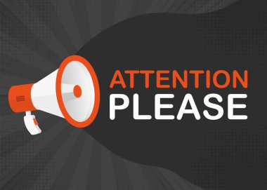 Gri arka planda mavi nesnelerle megafon lütfen. Vektör