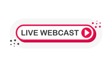 Blogcular, blogcular, oyuncular, web sitesi, yayın, çevrimiçi radyo için beyaz arkaplanda izole edilmiş çalma tuşuna sahip canlı web yayını 3D kırmızı düğmesi. Vektör