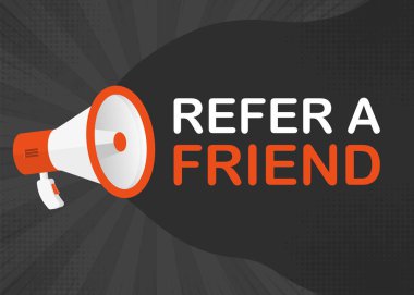 Gri arka planda turuncu nesneler olan megafon bir arkadaş. Vektör