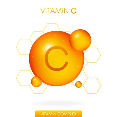 C vitamini gerçekçi ikonu. İlaç kapsülü beyaz arkaplanda izole edildi. Vektör.