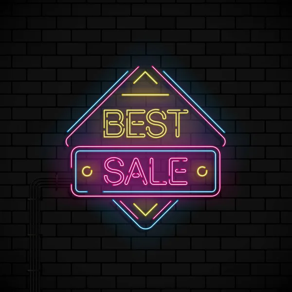 Neon Offer Template Discount Best Sale Black Bricks Background Neon — Stock Vector