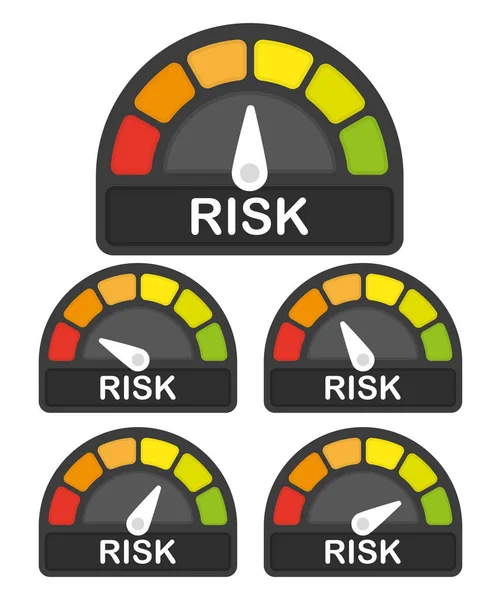 Risk Icon Set Speedometer White Background High Risk Meter Vector — Stock Vector