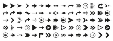 Beyaz arkaplanda düz stil ok simgesi ayarlandı. İnce çizgi. Web tasarımı. Vektör illüstrasyonu.