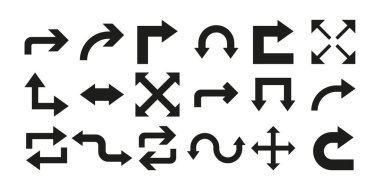 Beyaz arkaplanda düz stil ok simgesi ayarlandı. İnce çizgi. Web tasarımı. Vektör illüstrasyonu.