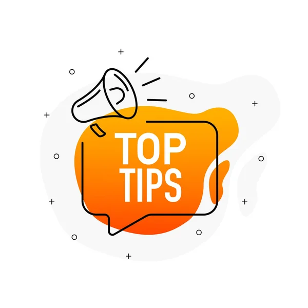 TOP TIPS megáfono de banner. Banner increíble para el diseño de marketing. Signo de promoción. Estilo de gradiente abstracto plano. Éxito empresarial. Ilustración vectorial. — Vector de stock