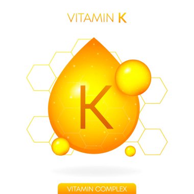 K vitamini gerçekçi ikonu. İlaç kapsülü beyaz arkaplanda izole edilmiş bir damla şeklinde. Vektör illüstrasyonu