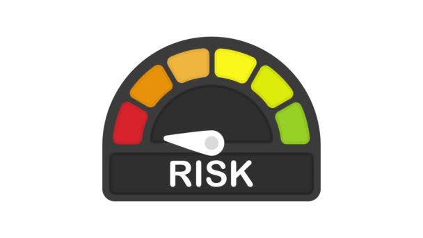 Risiko-Tacho-Symbol oder Zeichen verschiedener Farben mit schwarzem Pfeil. Bewegungsgrafik. — Stockvideo