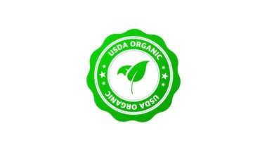 Yeşil simge. Logo, simge, etiket. Organik, biyolojik, ekolojik sembol. Doğal ürün. Vejetaryen sağlıklı yiyecekler. Organik, biyolojik, ekolojik sembol. Doğal ürün. Hareket grafiği.