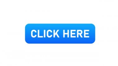 Mavi tasarımın düğmesine tıklayın ve fareye tıklayın. Beyaz arka plan. Hareket grafiği.