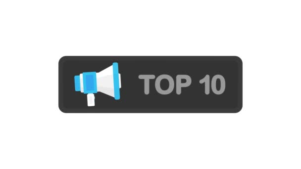 Megaphone TOP 10 banner i platt stil på vit bakgrund på vit bakgrund. Årsdag. Rörelsebild. — Stockvideo