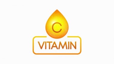 C vitamini bırakma pankartı beyaz arkaplanda izole edildi. Hareket grafiği.