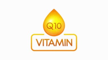 Beyaz arka planda izole edilmiş Q10 vitamini pankartı. Hareket grafiği.