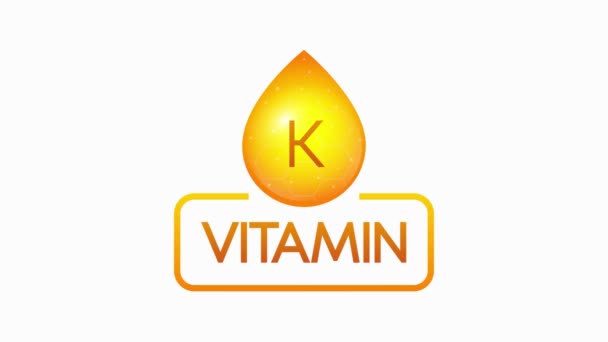 Banner de gota de vitamina K izolado sobre fondo blanco. Gráfico de movimiento. — Vídeos de Stock