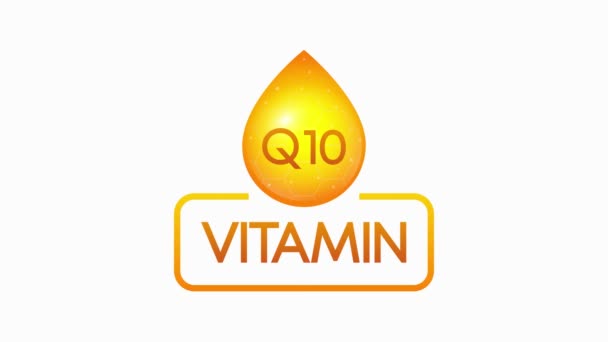Banner de gota de vitamina Q10 izolado sobre fondo blanco. Gráfico de movimiento. — Vídeos de Stock