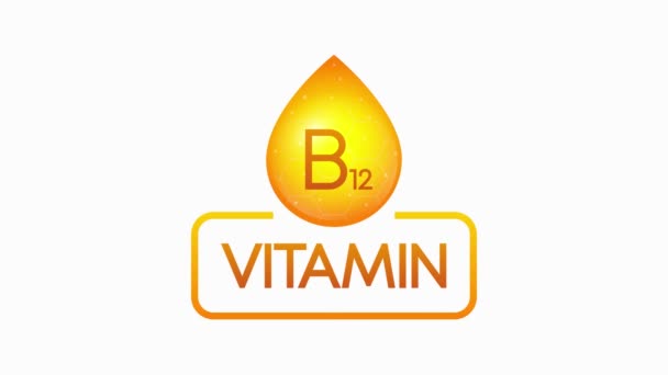 Vitamina B12 goccia banner izolati su sfondo bianco. Grafico di movimento. — Video Stock