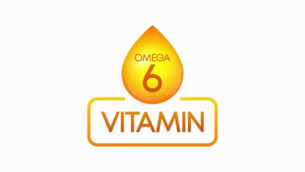 Vitamin Omega 6 kapka banner izolované na bílém pozadí. Pohybová grafika. — Stock video