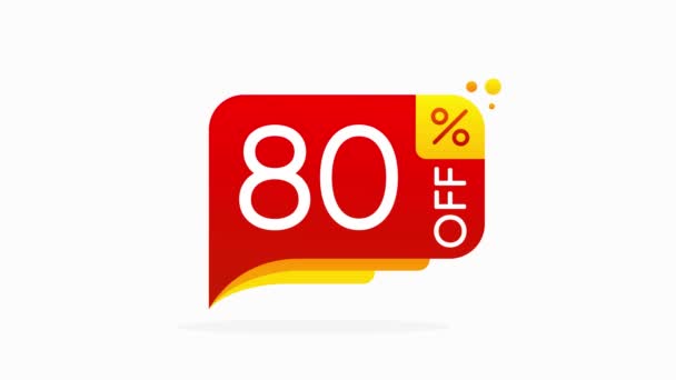 80 per cento off targhetta sconto su uno sfondo bianco in design piatto. Affari, negozi, vendita di prodotti. Grafico di movimento. — Video Stock