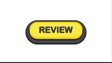 Düz biçimli sarı 3D düğmeyi beyaz arkaplanda gözden geçir. Hareket grafiği.