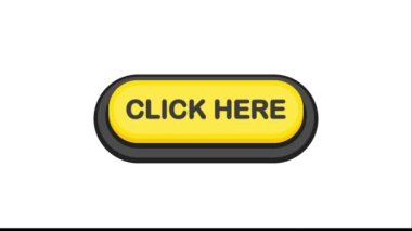 Beyaz arkaplanda izole edilmiş düz biçimli sarı 3D düğmeye tıklayın. Hareket grafiği.