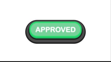 Düz biçimli onaylanmış yeşil 3D düğme beyaz arkaplanda izole edildi. Hareket grafiği.