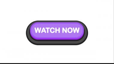 Şimdi İzle Şimdi beyaz arkaplanda düz stil mor 3D düğme. Hareket grafiği.