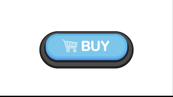 Kup niebieski przycisk 3D w płaskim stylu izolowane na białym tle. Grafika ruchowa. — Wideo stockowe