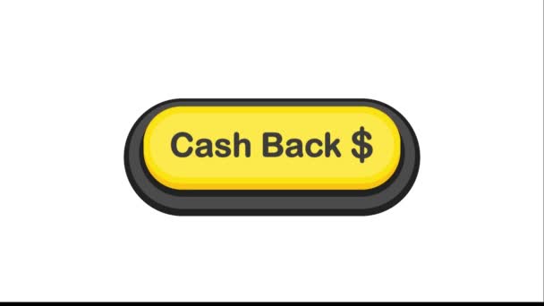 Dinheiro Voltar amarelo botão 3D em estilo plano isolado no fundo branco. Gráfico de movimento. — Vídeo de Stock