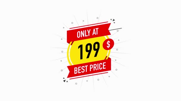 Sale only at 199 Dollars and Cent best price. Red and yellow Stickers Design in Flat Style on white background. Motion graphic. — Stock Video