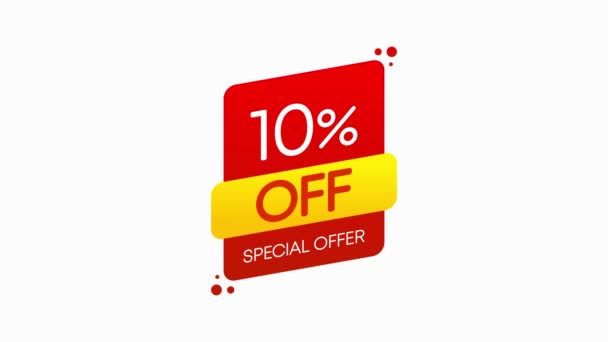 Trendy flat advertising with 10 percent discount off label for promo design. Banner trendy illustration. Motion graphic. — Stock Video