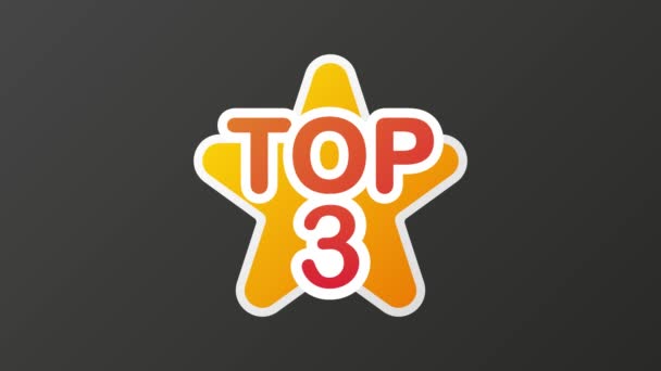 Top drei bunte Sterne im 3D-Stil auf grau verlaufendem Hintergrund. Bewegungsgrafik. — Stockvideo