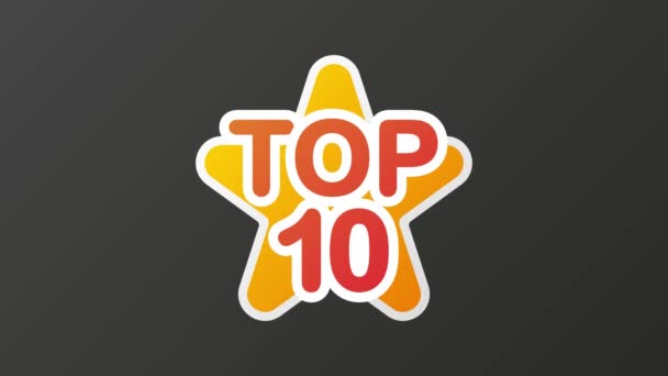 Top Ten farbenfroher Stern im 3D-Stil auf grau verlaufendem Hintergrund. Bewegungsgrafik. — Stockvideo