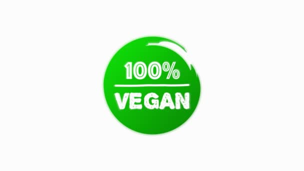 100 vegan. Fresh healthy organic vegan food linear grunge logo labels and tags the different design and green color. Hand drawn objects. Motion graphic. — Stock Video