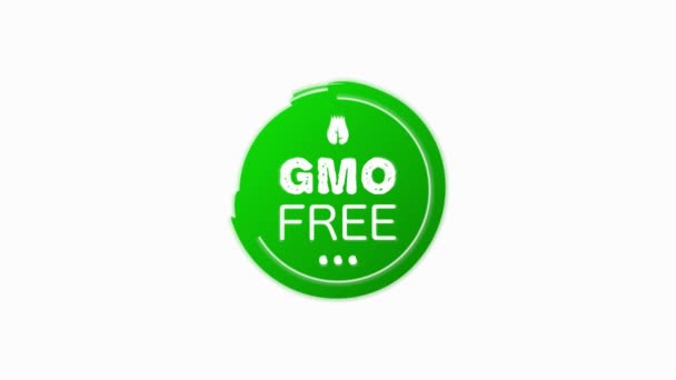 Wolne od GMO. Świeże zdrowe organiczne wegańskie jedzenie liniowe grunge etykiety logo i tagi różny design i zielony kolor. Ręcznie rysowane przedmioty. Grafika ruchowa. — Wideo stockowe