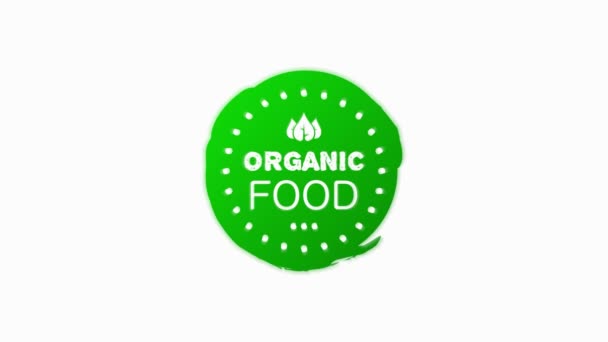 Alimentos orgánicos Alimentos veganos orgánicos frescos alimentos orgánicos lineales etiquetas de logotipo grunge y etiquetas de los diferentes diseños y color verde. Objetos hechos a mano. Gráfico de movimiento. — Vídeos de Stock