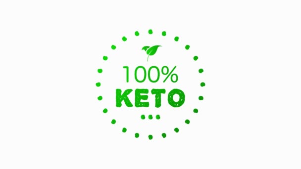 100 Keto Dieta saludable comida orgánica vegana lineal grunge logo etiquetas y etiquetas de los diferentes diseños y color verde. Objetos hechos a mano. Gráfico de movimiento. — Vídeo de stock