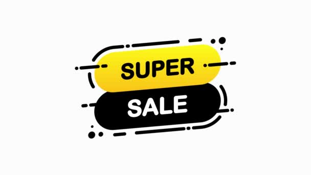 Super Mega Sale isoliert gelbes flaches Banner auf weißem Hintergrund. Bewegungsgrafik. — Stockvideo