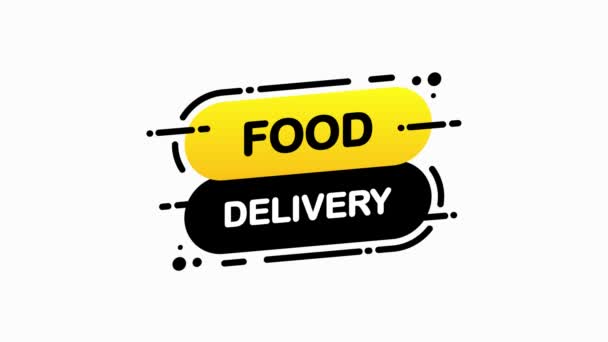 Food Delivery izolált sárga lapos banner fehér háttér. Mozgókép. — Stock videók