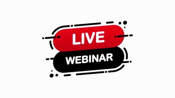 Live Webinar isolated red flat banner on white background. Motion graphic. — Stock Video