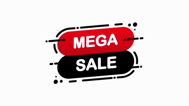 Mega Sale geïsoleerde rode vlakke banner op witte achtergrond. Bewegingsgrafiek. — Stockvideo