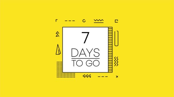 Sette giorni per andare banner timer in stile geometrico su sfondo giallo. Il giorno del conto alla rovescia va. Grafico di movimento. — Video Stock
